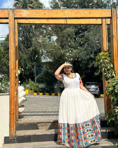 Vibrant Patterns Modern Habesha Dress with Colorful Design Habesha Kemis Habesha Libs es0072