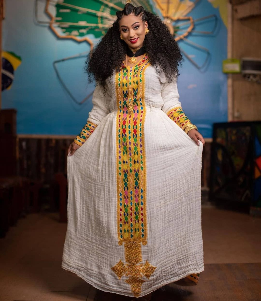 Exquisite Intricacy: Hand-Embroidered Axum Fetil - A Masterpiece of Traditional Habesha Dress Craftsmanship