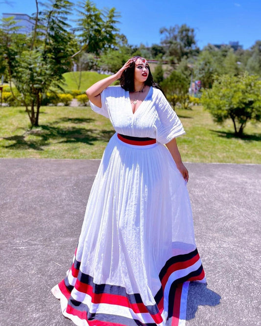 Beautiful Oromoo Dress with Abbaa Gadaa Colors and with Accessories Handwoven Oromo Dress Habesha Dress