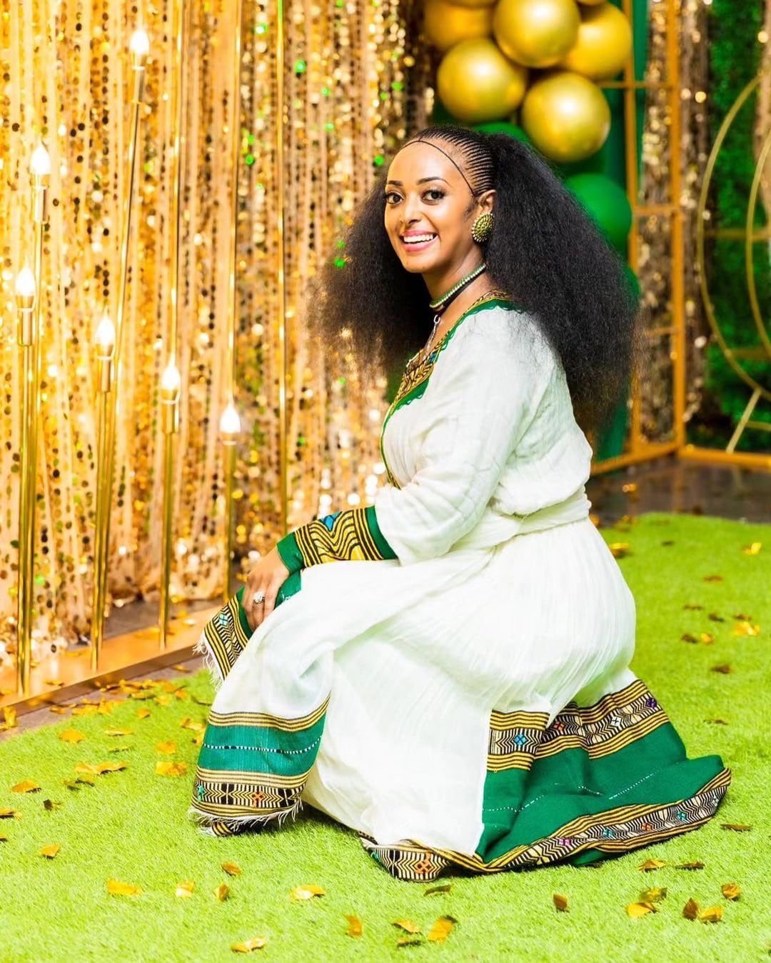 Lush Elegance: Handwoven Green Habesha Dress - Traditional Beauty with Exquisite Embroidery!
